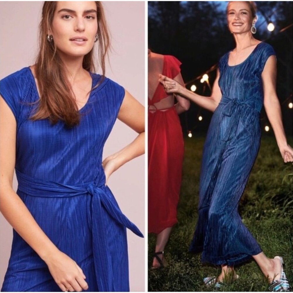 ANTHROPOLOGIE MAEVE Womens 0 Sonata Blue Jumpsuit Wide Leg Belted